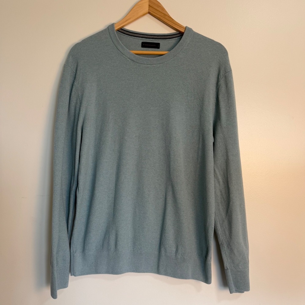 Denver Hayes Textured Cotton Crewneck Sweater Light Blue Mens Large Casual
